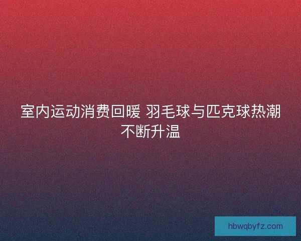 室内运动消费回暖 羽毛球与匹克球热潮不断升温