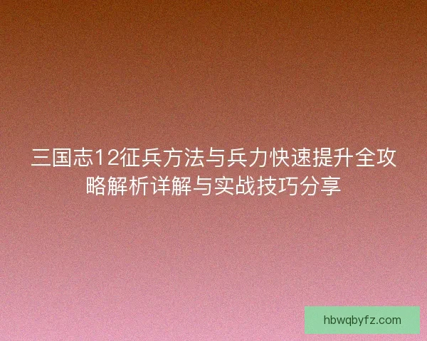 三国志12征兵方法与兵力快速提升全攻略解析详解与实战技巧分享