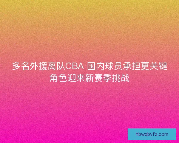 多名外援离队CBA 国内球员承担更关键角色迎来新赛季挑战